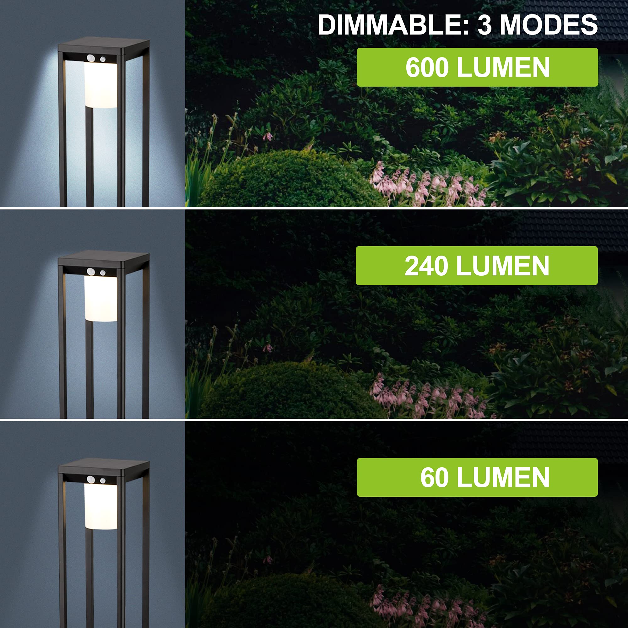 BRIMMEL Outdoor Solar Landscape Floor Lamp with Motion Sensor 60 W Aluminum Waterproof 10H Endurance Cordless Landscaping Garden Light for Lawn Patio Yard Driveway, Solar Energy, Black, 32", SG601064