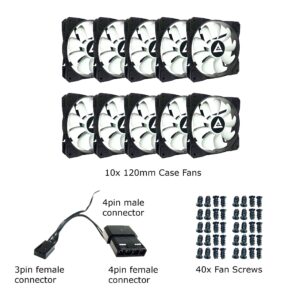 Apevia 1012S-WB 120mm 4pin Molex & 3pin Motherboard Black/White Silent Case Fan (10-pk)