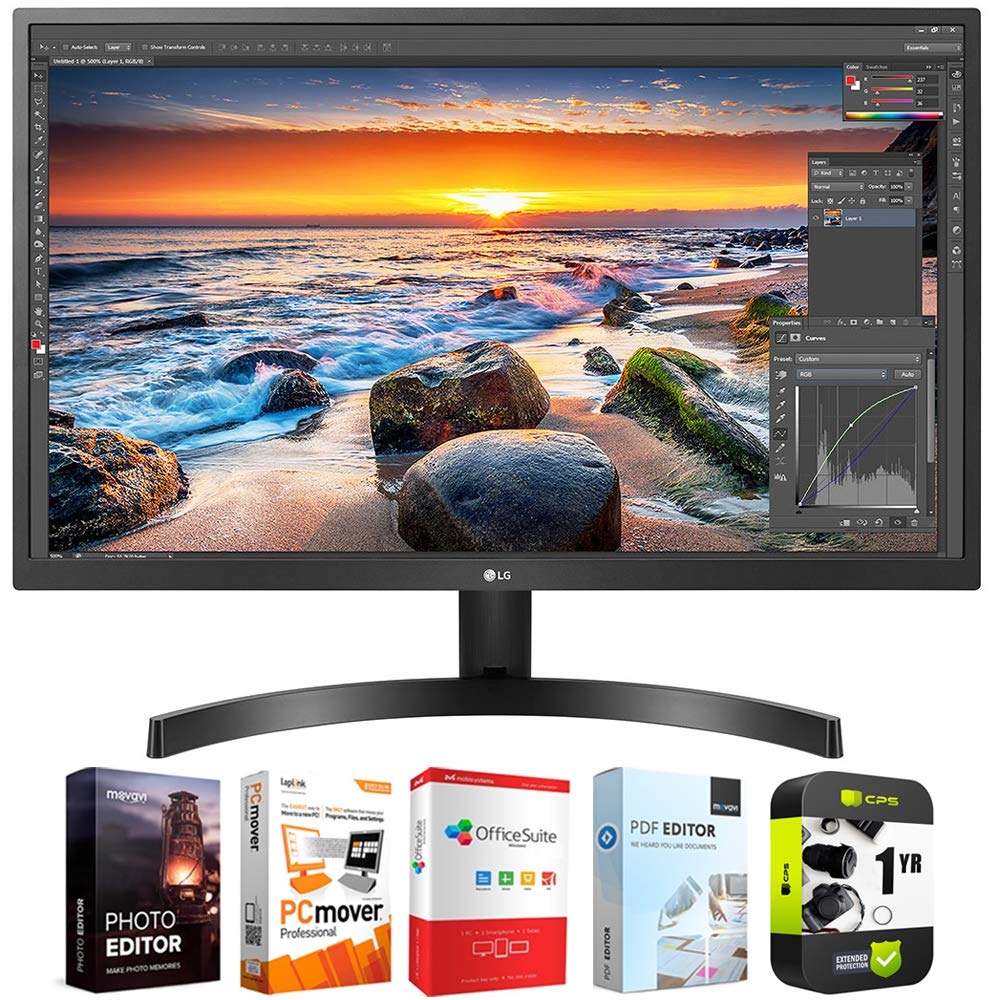 LG 27UK500-B 27 inch UHD 3840x2160 IPS HDR10 Monitor with FreeSync Bundle with 1 YR CPS Enhanced Protection Pack and Elite Suite 18 Standard Editing Software Bundle