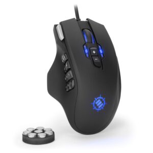 enhance theorem 2 mmo mouse with 13 programmable side buttons - rgb gaming mouse with 6 customizable dpi settings, 5 gaming profiles, quick fire button, usb ergonomic wired mouse - black