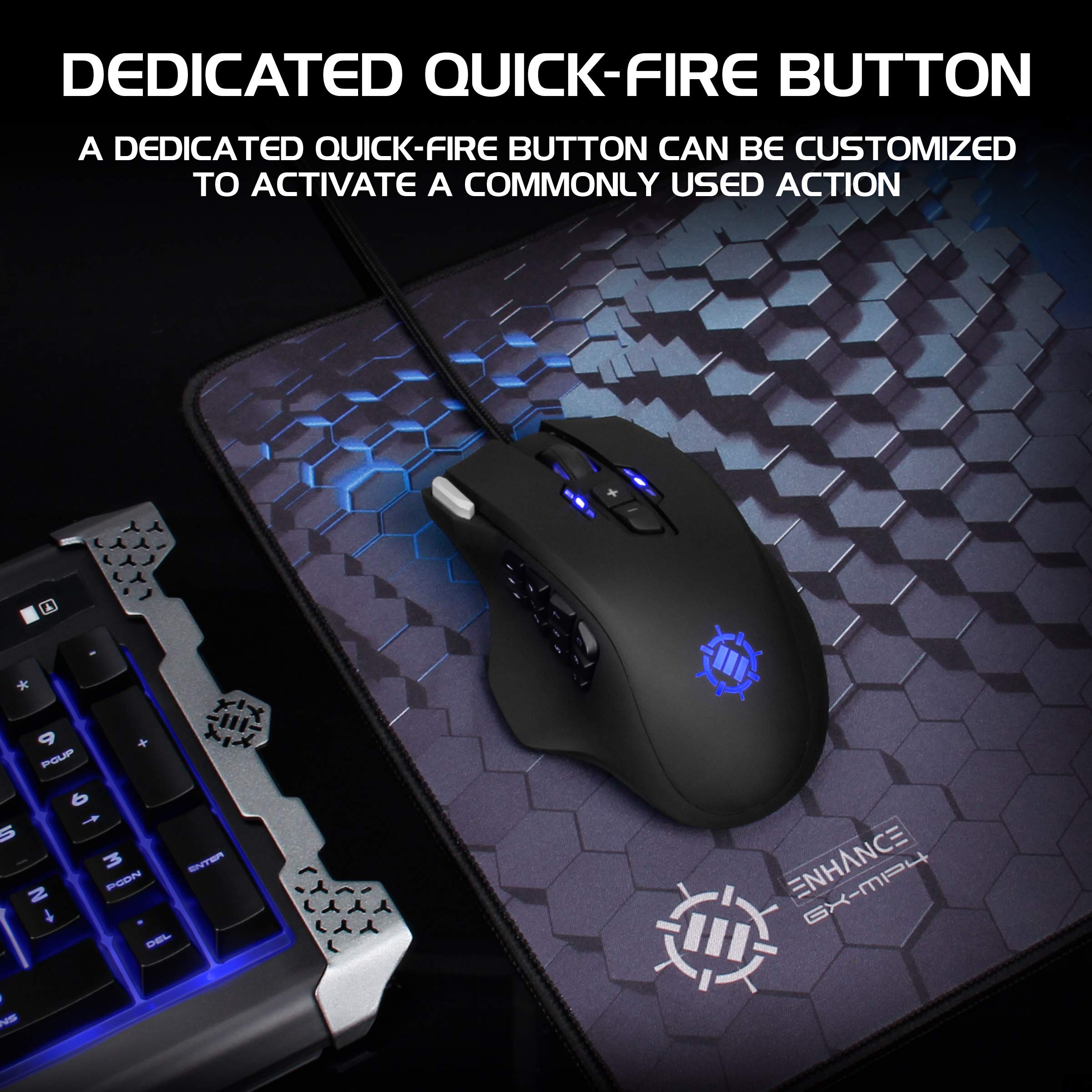 ENHANCE Theorem 2 MMO Mouse with 13 Programmable Side Buttons - RGB Gaming Mouse with 6 Customizable DPI Settings, 5 Gaming Profiles, Quick Fire Button, USB Ergonomic Wired Mouse - Black