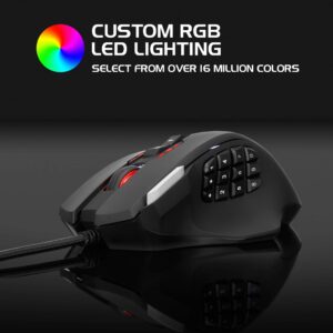 ENHANCE Theorem 2 MMO Mouse with 13 Programmable Side Buttons - RGB Gaming Mouse with 6 Customizable DPI Settings, 5 Gaming Profiles, Quick Fire Button, USB Ergonomic Wired Mouse - Black