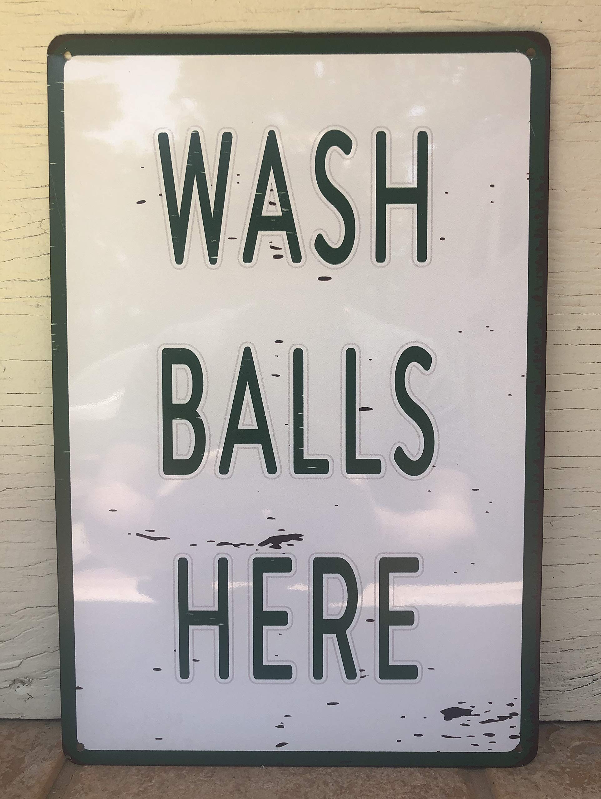 Wash Balls Here 12" x 8" Funny Tin Sign Golf Accessory Clubhouse Decor Man Cave Sports Bar Wall Art