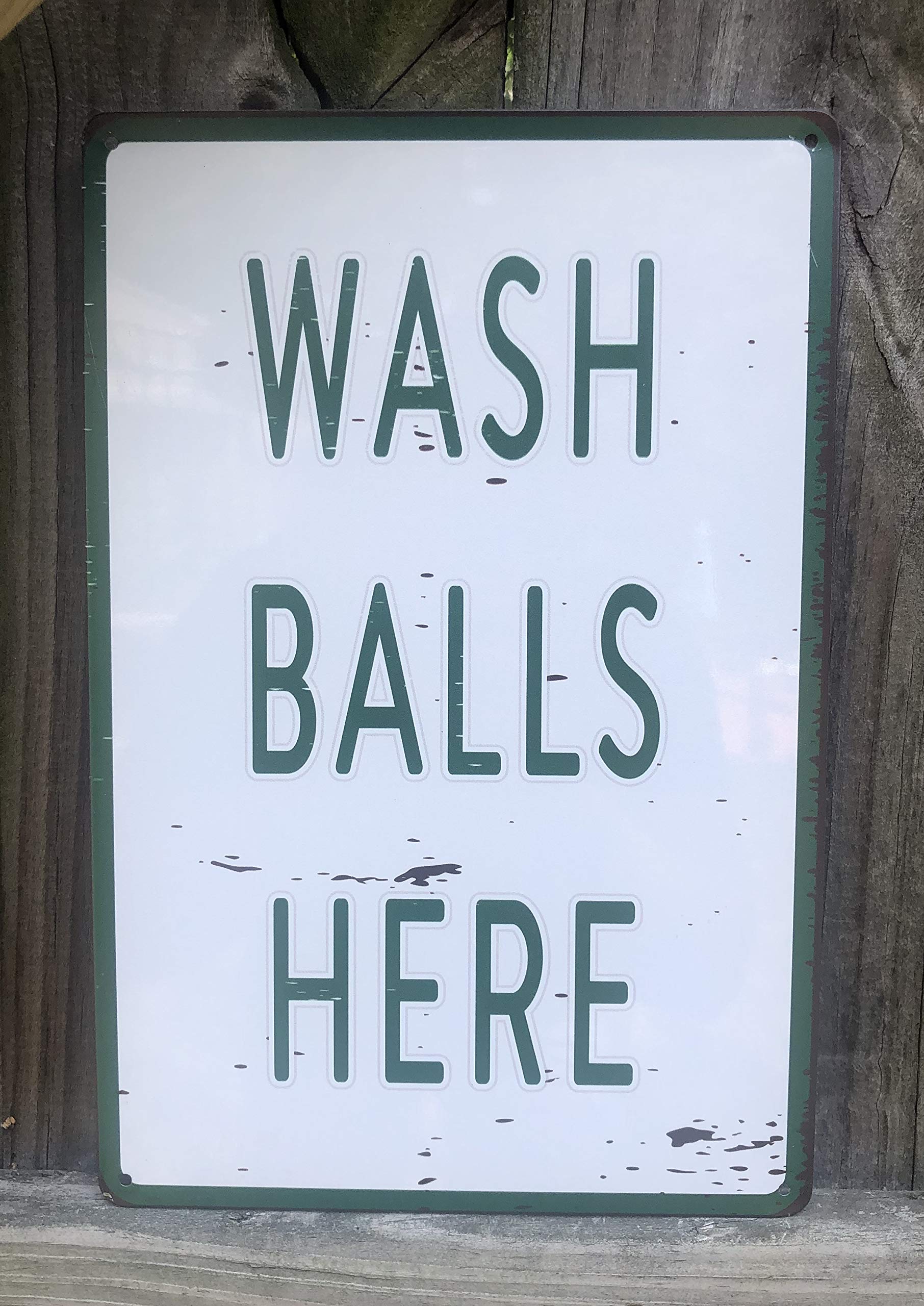 Wash Balls Here 12" x 8" Funny Tin Sign Golf Accessory Clubhouse Decor Man Cave Sports Bar Wall Art