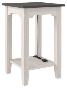signature design by ashley dorrinson square chair side end table with lower fixed shelf and usb charging port, antique white & brown