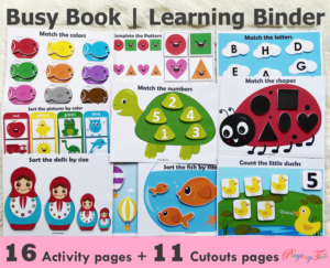 fun busy book, learning binder, quiet book, toddlers and preschoolers, homeschooling resource, sku0001