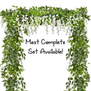 cb gypsy 10 pcs (60ft total) wisteria artificial flower garland, fake wisteria vine leaves silk hanging flowers for home garden outdoor ceremony wedding arch floral party decor (white)