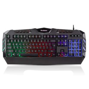 brookstone usb wired gaming keyboard with multi-color led backlit keys and numeric keypad, mac and pc compatible (w/palm rest)