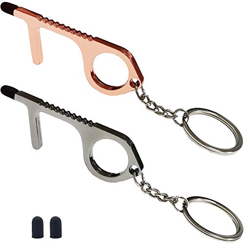 2 PCS No Touch Door Opener Tool, Safe EDC Touchless Keychain with Stylus Used to Avoid Touching Public Dirty Surfaces, Doors, Touchscreens, Buttons (Rose Gold&Grey)
