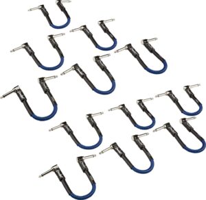 fender 6-inch professional patch cable, right angle, blue tweed - 12 pack