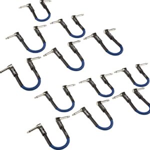 Fender 6-Inch Professional Patch Cable, Right Angle, Blue Tweed - 12 Pack