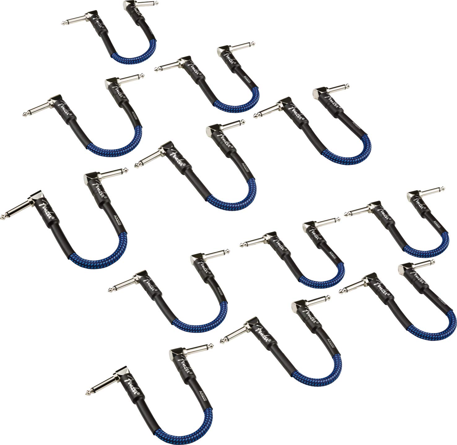 Fender 6-Inch Professional Patch Cable, Right Angle, Blue Tweed - 12 Pack