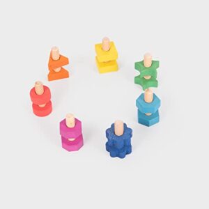 TickiT-74001 Rainbow Wooden Nuts & Bolts - Set of 14 - 7 Nuts and 7 Bolts in Matching Shapes & Colors - For Ages 12m+ - Loose Parts Wooden Toys for Toddlers and Preschoolers