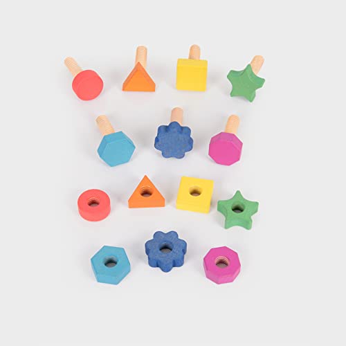 TickiT-74001 Rainbow Wooden Nuts & Bolts - Set of 14 - 7 Nuts and 7 Bolts in Matching Shapes & Colors - For Ages 12m+ - Loose Parts Wooden Toys for Toddlers and Preschoolers