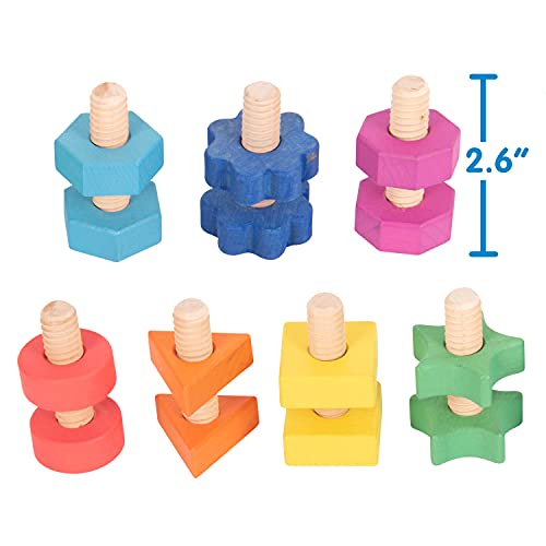 TickiT-74001 Rainbow Wooden Nuts & Bolts - Set of 14 - 7 Nuts and 7 Bolts in Matching Shapes & Colors - For Ages 12m+ - Loose Parts Wooden Toys for Toddlers and Preschoolers