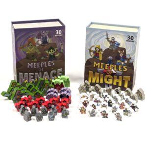 stratagem meeples of might & menace | 60 pack of 16mm minis wooden fantasy meeple miniatures tabletop role playing rpg | complete set