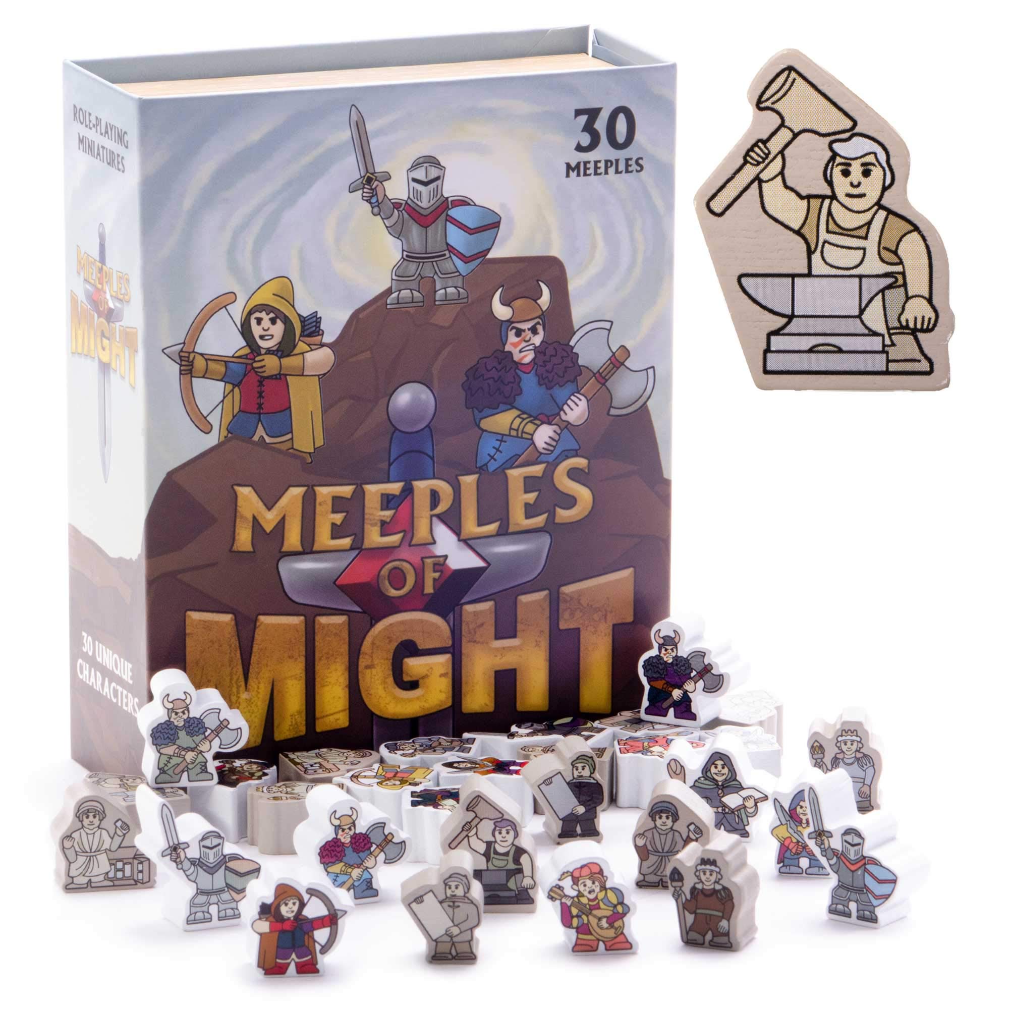 Stratagem Meeples of Might & Menace | 60 Pack of 16mm Minis Wooden Fantasy Meeple Miniatures Tabletop Role Playing RPG | Complete Set