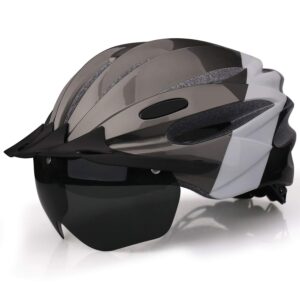 bike helmet, shinmax bicycle helmet with usb charging light&detachable magnetic goggles&removable sun visor&portable bag adjustable cycling helmet