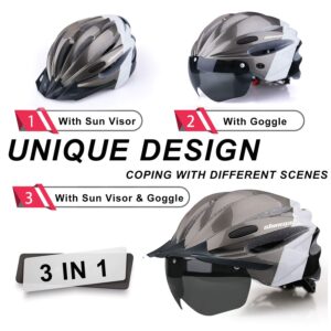 Bike Helmet, Shinmax Bicycle Helmet with USB Charging Light&Detachable Magnetic Goggles&Removable Sun Visor&Portable Bag Adjustable Cycling Helmet