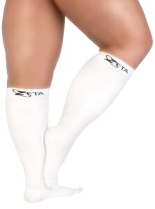 zeta wear plus size leg sleeve support socks - the wide calf compression socks men and women love for its amazing fit, cotton-rich comfort, compression & soothing relief, 1 pair, 3xl, white