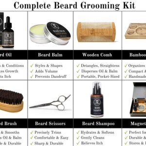 Striking Viking Beard Grooming Kit Includes Caddy, Beard Care Oil and Balm, Beard Shampoo, Wooden Comb, Beard Brush, & Trimming Scissors