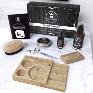 Striking Viking Beard Grooming Kit Includes Caddy, Beard Care Oil and Balm, Beard Shampoo, Wooden Comb, Beard Brush, & Trimming Scissors