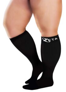 zeta wear plus size leg sleeve support socks - the wide calf compression socks men and women love for its amazing fit, cotton-rich comfort, compression & soothing relief, 1 pair, 3xl, black