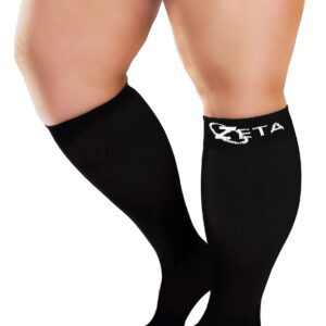 Zeta Wear Plus Size Leg Sleeve Support Socks - The Wide Calf Compression Socks Men and Women Love for Its Amazing Fit, Cotton-Rich Comfort, Compression & Soothing Relief, 1 Pair, 3XL, Black