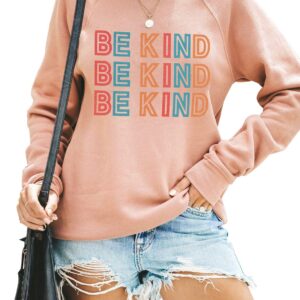 Blooming Jelly Womens Be Kind Sweatshirt Crewneck Loose Fit Cute Long Sleeve Tops Ladies Fall Clothes Winter Teacher Outfits (X-Large, Pink)