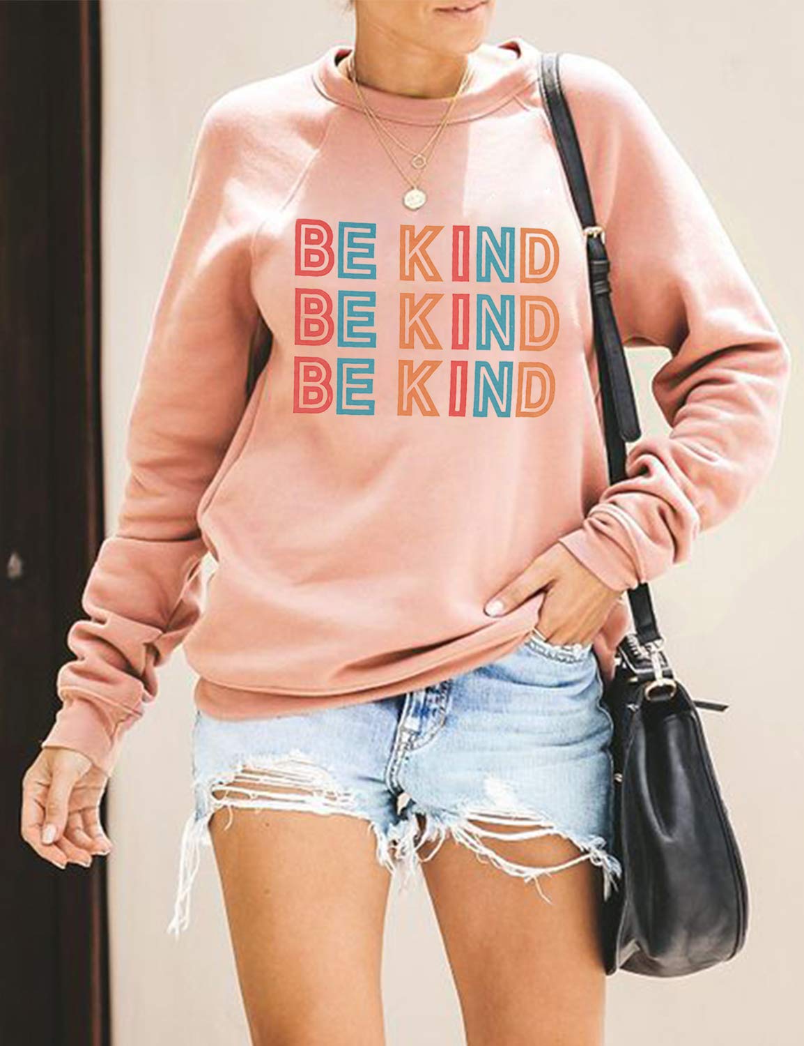 Blooming Jelly Womens Be Kind Sweatshirt Crewneck Loose Fit Cute Long Sleeve Tops Ladies Fall Clothes Winter Teacher Outfits (X-Large, Pink)