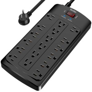 power strip with 8 ft, yintar surge protector with 10 outlets and 4 usb ports, 8 feet flat plug extension cord (1875w/15a) for for home, office, dorm essentials, 2100 joules, etl listed, black