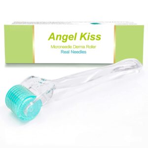 angel kiss derma roller real needle advanced version5 for face body beard - 192 individual titanium micro needles 0.3mm microneedling roller includes storage case