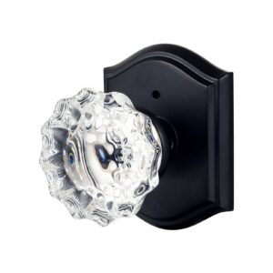 clctk glass door knobs interior with lock, vintage privacy crystal door knobs for bedroom bathroom, matte black