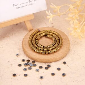 Cheriswelry 370pcs 6x1mm Flat Round Metal Heishi Beads Spacer Gold Plated Hematite Beads Friendship Bracelet Boho Beads Flat Disc Coin Loose Beads for Surfer Bohemian Jewelry Making Supplies