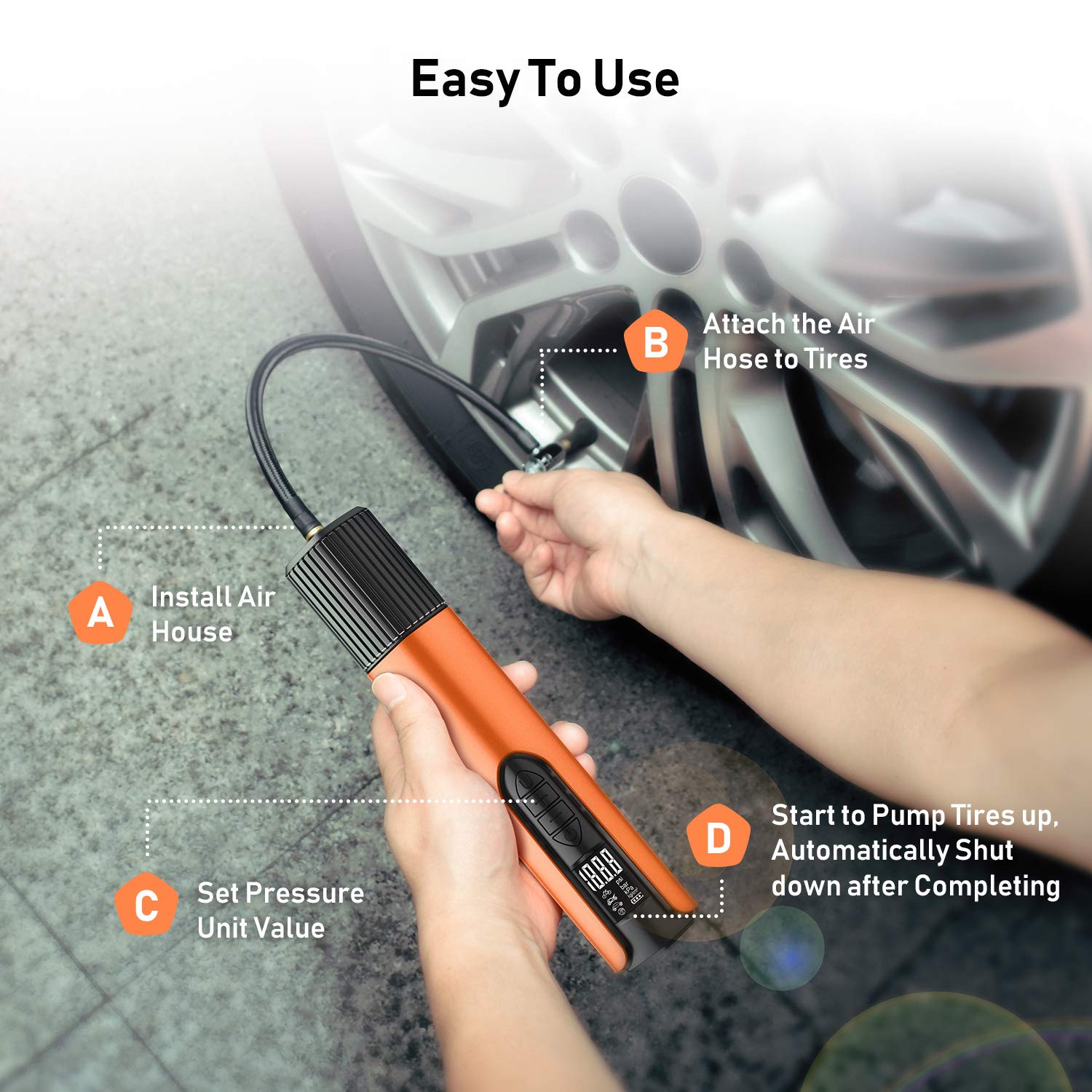 AirXwills Electric Bike Pump - 150 Psi Tire Inflator Portable Air Compressor Inflater, Air Pump with Digital Pressure Gauge 2000mAh Battery LED Light, for Car Bicycle Tires.