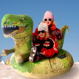 Dinosaur Snow Tube, FindUWill 64.9 inch Inflatable Snow Sled with Handles, Giant T-Rex Snow Tubes Sleds for Kids and Adults (Reinforced Double-Layers Bottom)