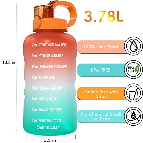 SANKUU Large 1 Gallon/128oz (When Full) Gallon Water Bottle Motivational with Time Marker & Straw, Leakproof Water Jug Ensure You Drink Daily Water Throughout The Fitness Day