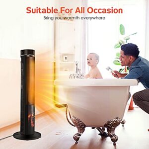 Electric Space Heater for Large Room - 36" Ceramic Tower Space Heater for Room Heating w/Thermostat, Fast Heating, 3D Realistic Flame, Oscillating, Remote Control, Ideal for Home/Livingroom