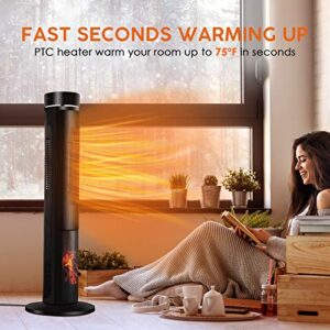 Electric Space Heater for Large Room - 36" Ceramic Tower Space Heater for Room Heating w/Thermostat, Fast Heating, 3D Realistic Flame, Oscillating, Remote Control, Ideal for Home/Livingroom