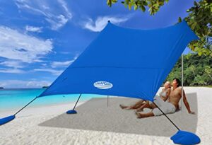 umardoo family beach tent sun shade canopy 10×10ft with 2 aluminum poles, upf 50+ uv protection easy setup pop up portable sun shelter with carrying bag (blue)
