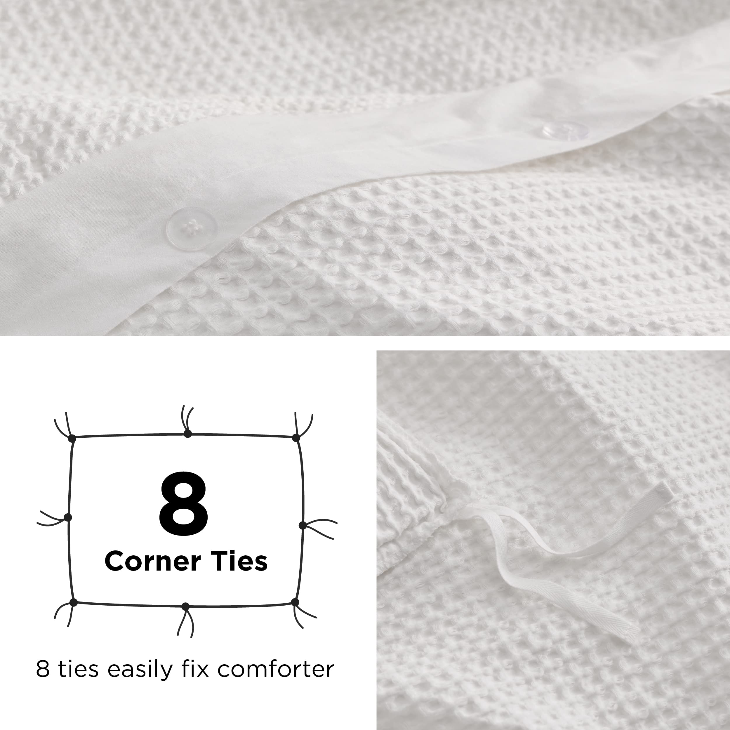 Bedsure Cotton Duvet Cover Queen - 100% Cotton Waffle Weave Coconut White Duvet Cover Queen Size, Soft and Breathable Queen Duvet Cover Set for All Season (Queen, 90"x90")