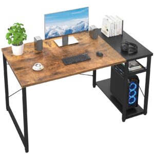 foxemart computer desk 40 inch home office desk industrial sturdy writing table with storage shelves modern simple style pc desk for home office study room workstation, rustic brown and black