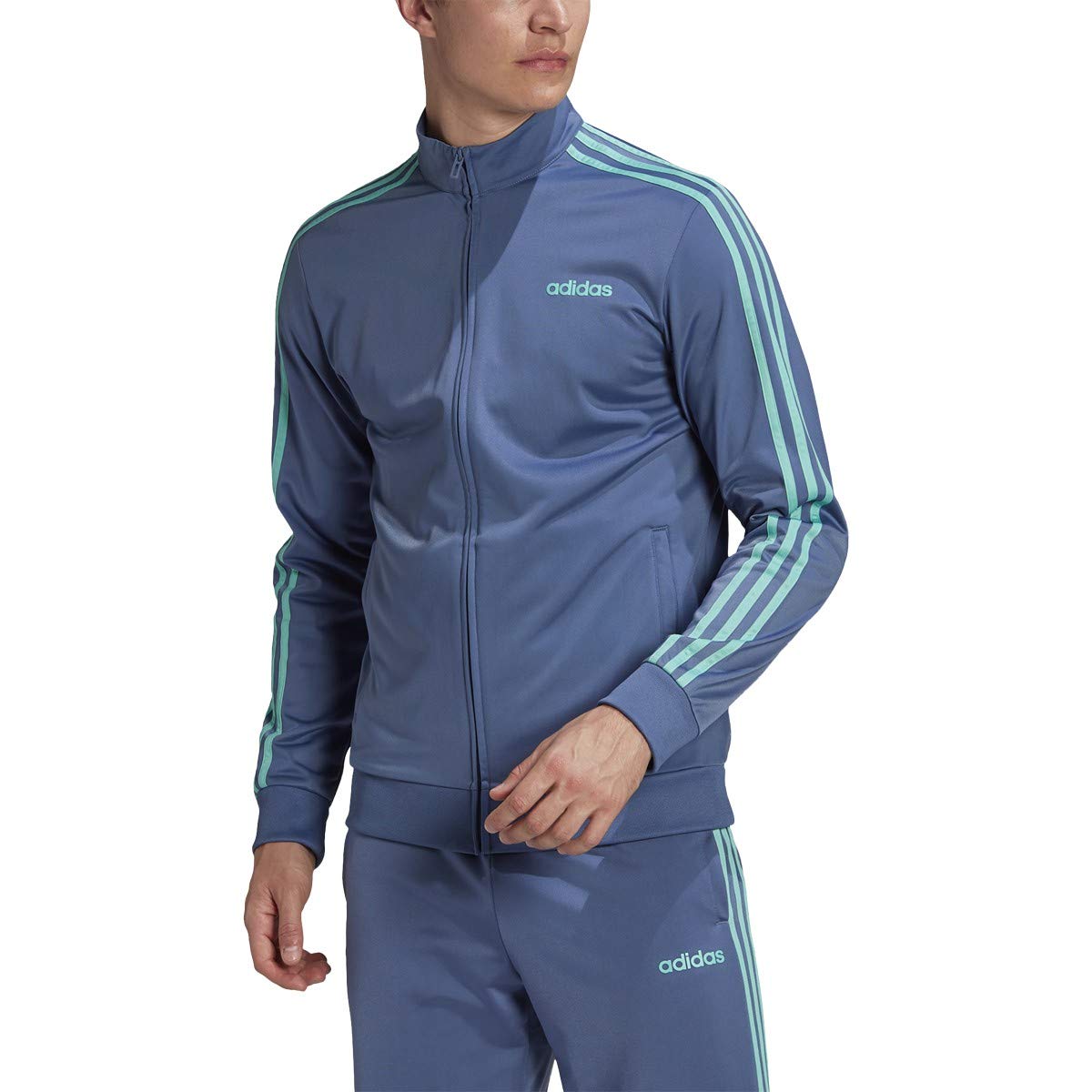 adidas mens Essentials 3-Stripes Tricot Track Jacket Wild Pine Large