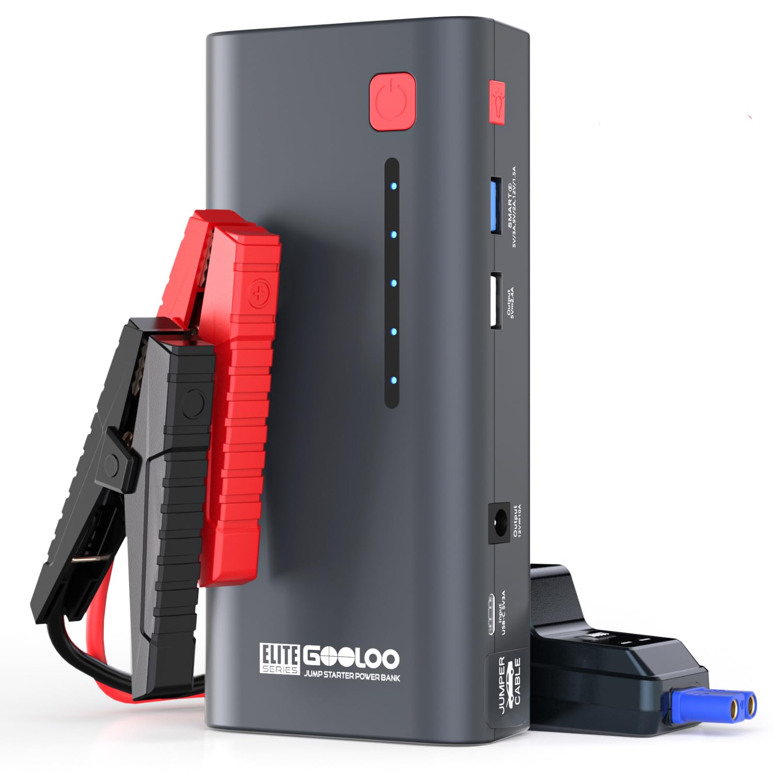 GOOLOO Jump Starter Battery Pack 2000A Peak SuperSafe Car Starter (Up to 8.0L Gas or 6.0L Diesel Engine) with USB Quick Charge and LED Light,12V Lithium Jump Box Booster Portable Charger,Gray