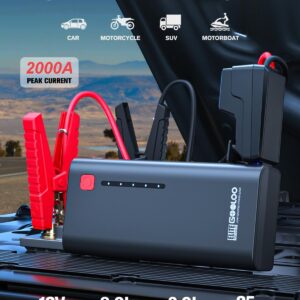 GOOLOO Jump Starter Battery Pack 2000A Peak SuperSafe Car Starter (Up to 8.0L Gas or 6.0L Diesel Engine) with USB Quick Charge and LED Light,12V Lithium Jump Box Booster Portable Charger,Gray