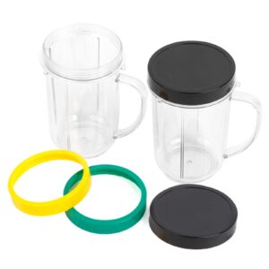 uhapeer 16oz replacement cups for magic bullet, 6pcs/set parts compatible with 250w magic bullet blender mb1001, include 16oz mug cups with handle, stay fresh lids, colored lips rings