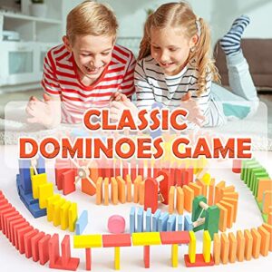 WOOD CITY 1000 Piece Dominoes Set for Kids with Extra 20 Blocks, Colorful Dominos Tiles for Building, Stacking, Racing, Tumbling, Wood Domino with Storage Bag and Box, Educational Toy