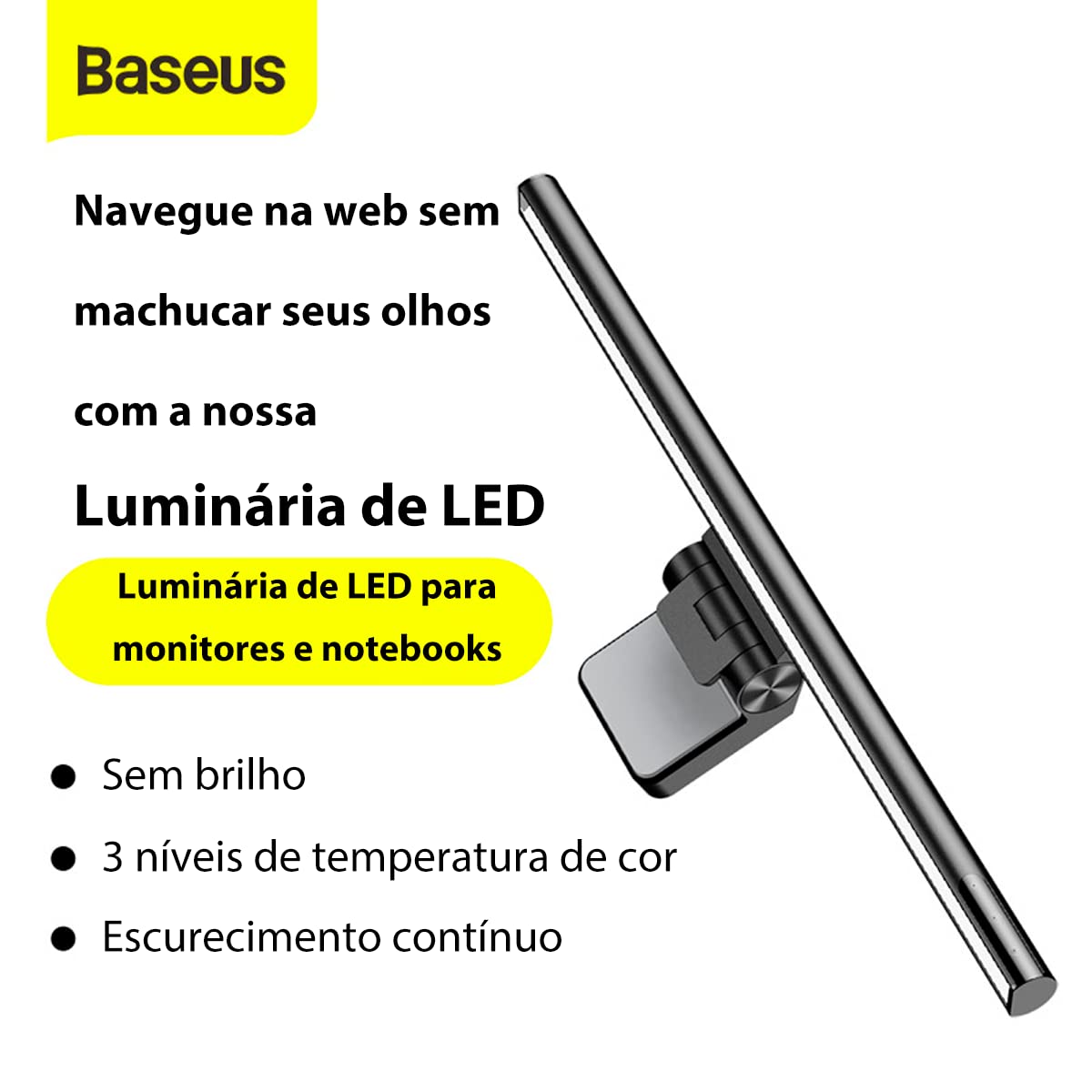 Baseus Monitor Light Bar Monitor Lamp with Touch Control, Dimmable Screen Desk Light Bar with 3 Light Modes, Computer Monitor Light for Home Office, USB Powered LED Desk Lamp Keyboard Light, Black