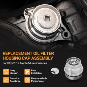 15620-31060 Oil Filter Housing Cap Assembly for Toyota Tundra Rav4 4Runner Camry Highlander Tacoma Avalon Sienna Venza Lexus RX350 Oil Filter Housing with Oil Plug Replace 1562031060 15643-31050