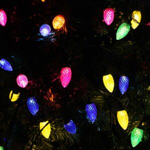 C9 Christmas Lights Outdoor/Indoor, Extendable 50 LED 49ft Green Wire Christmas Tree Lights, Plug in C9 String Lights, Roofline Light String for Christmas Party Wedding Garden Decor (Multi Color)